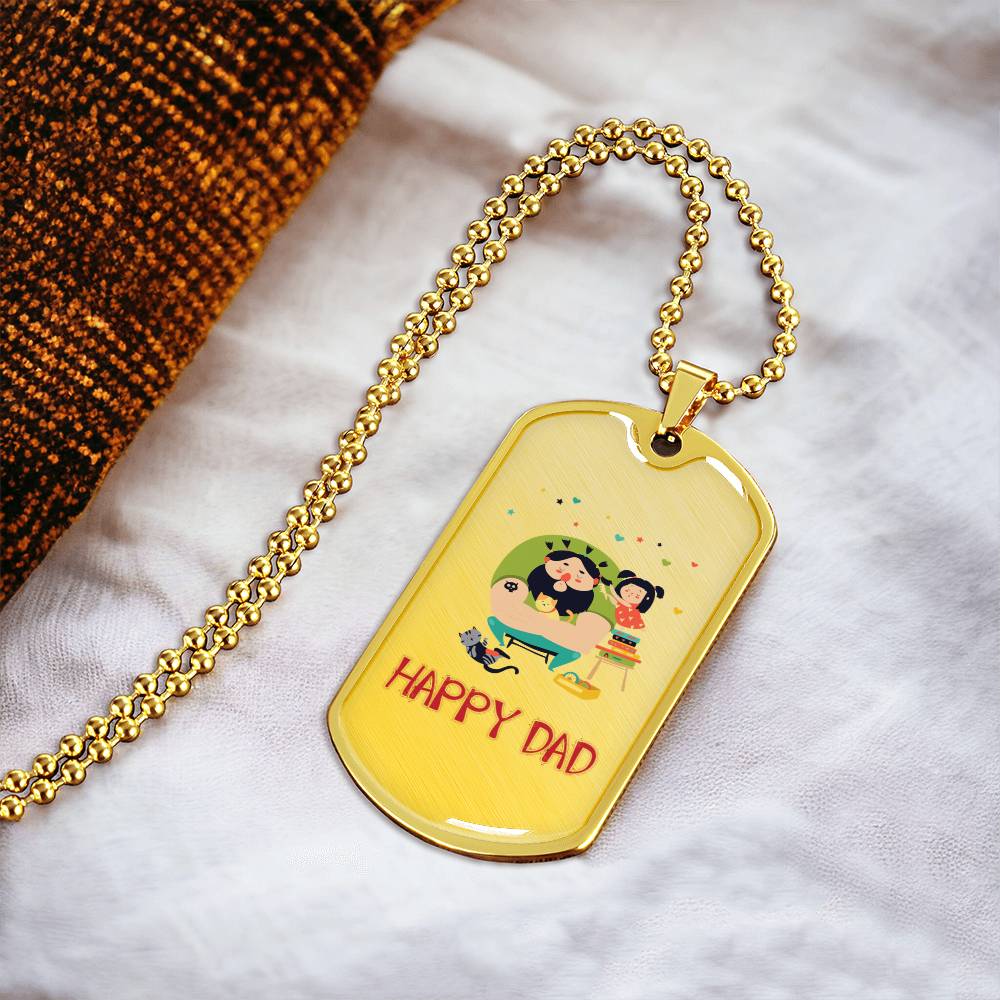 Happy Dad - Army Tag Necklace, Dog Tag Necklace