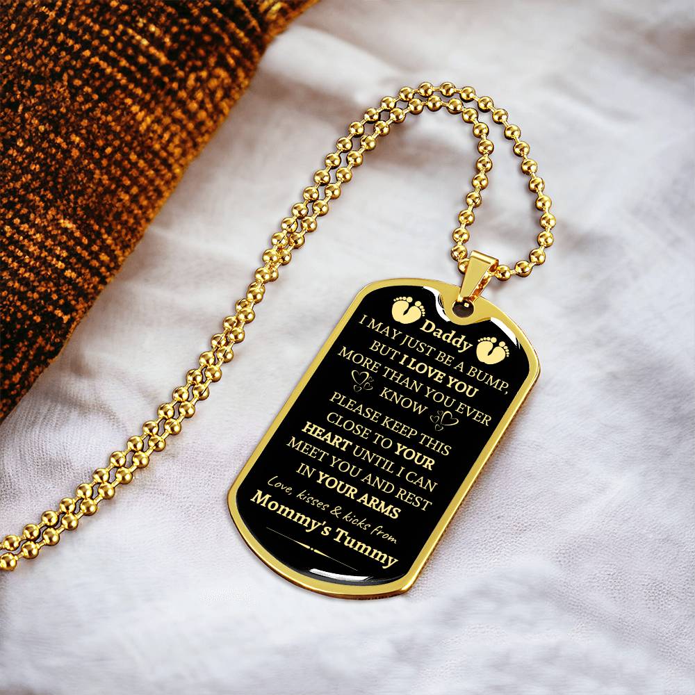 Daddy To Be, This Christmas I Am Snuggled In Mommy's Tummy Luxury Dog Tag W Engraving First Time Dad, New Dad Christmas Gift - Army Tag Necklace, Dog Tag Necklace