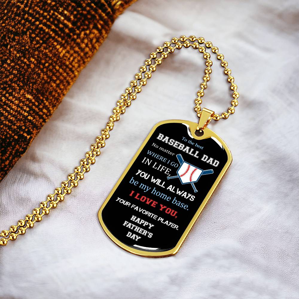 To The Best Baseball Dad - Father's Day Gift - Luxury Necklace - Army Tag Necklace, Dog Tag Necklace