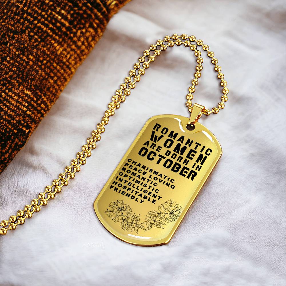 Romantic Women Are Born In October Luxury Necklace With Dog Tag Gold - Army Tag Necklace, Dog Tag Necklace