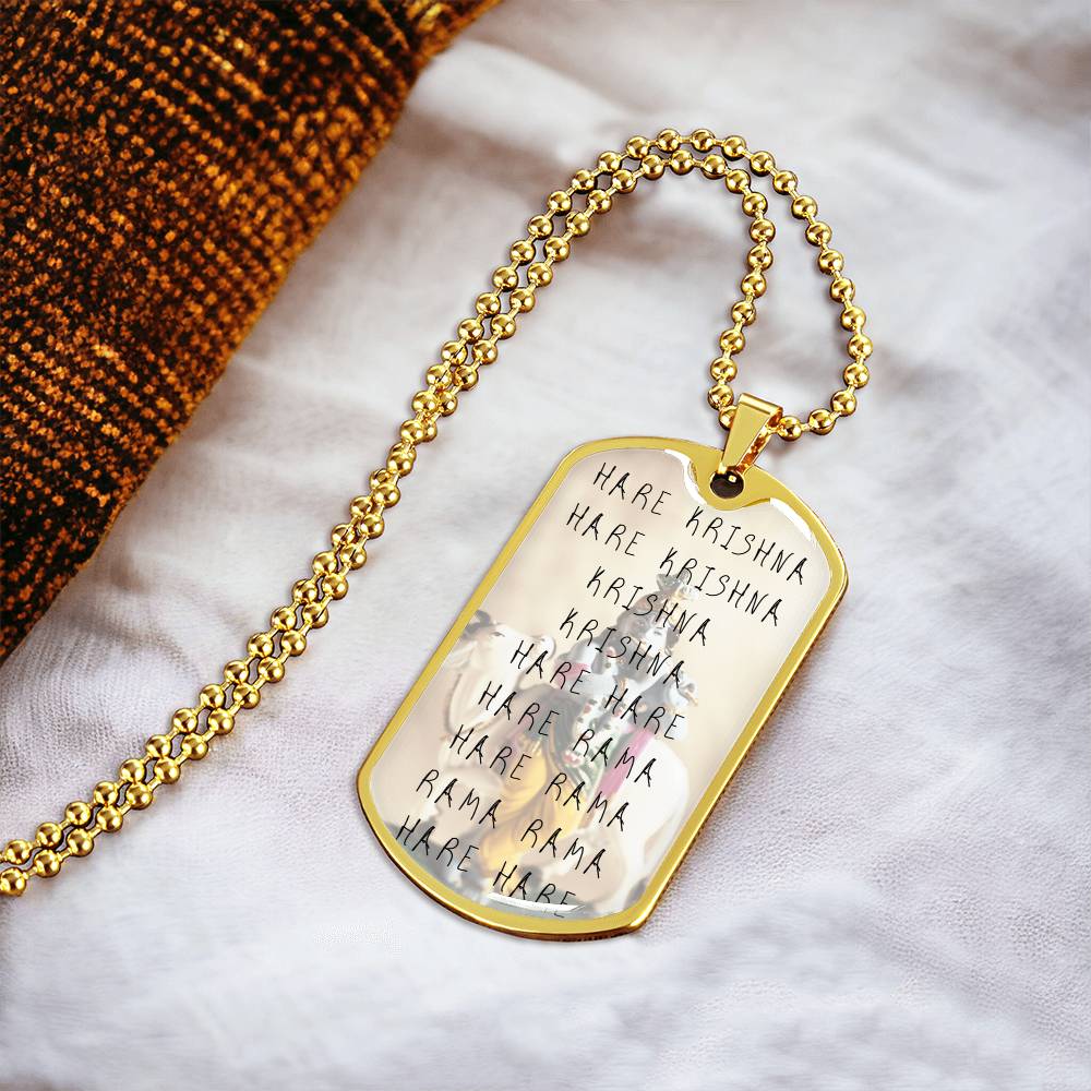 Hare Krishna Iskcon Maha - Mantra Pendant Necklace - Army Tag Necklace, Dog Tag Necklace