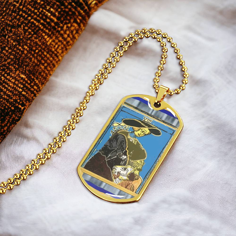 Tarot Card Strength Pendant Necklace In Gold Or Silver Finish - New Strength Tarot Card Jewelry Design - Army Tag Necklace, Dog Tag Necklace
