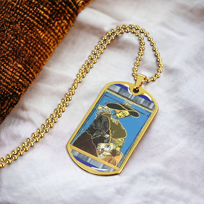 Tarot Card Strength Pendant Necklace In Gold Or Silver Finish - New Strength Tarot Card Jewelry Design - Army Tag Necklace, Dog Tag Necklace