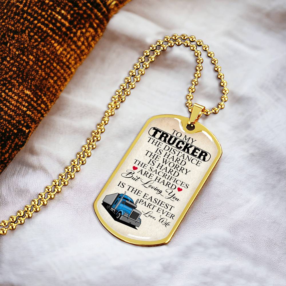 To My Trucker Necklace - Army Tag Necklace, Dog Tag Necklace