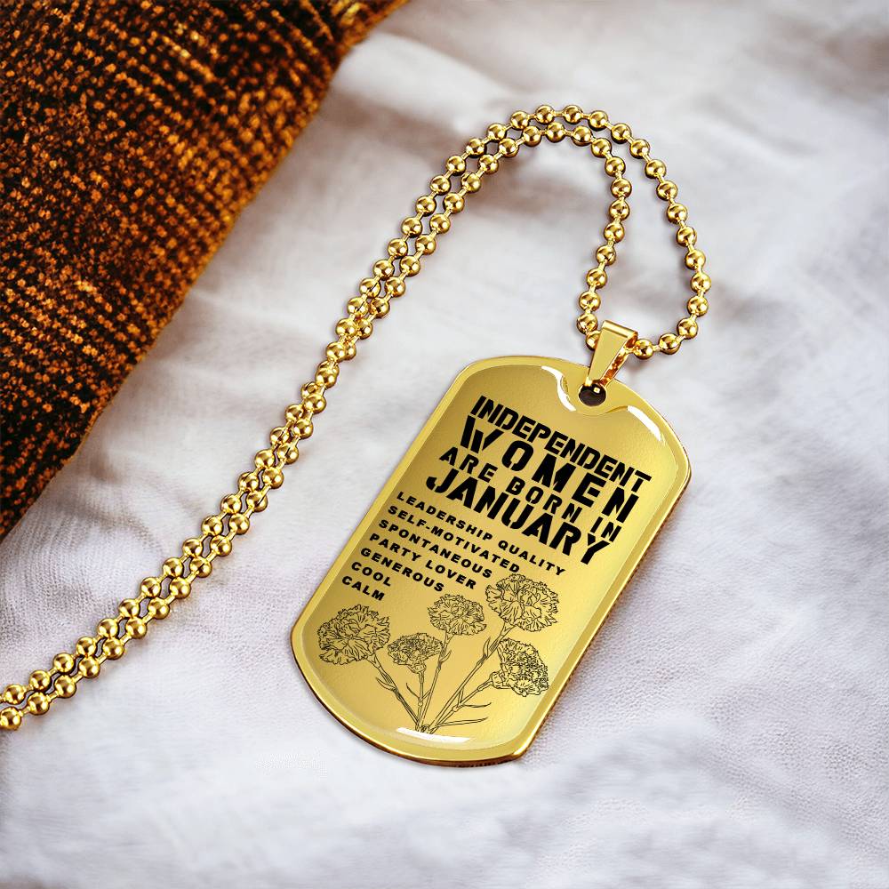Independent Women Are Born In January Luxury Necklace With Dog Tag Gold - Army Tag Necklace, Dog Tag Necklace