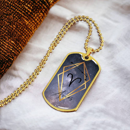 Aries Galaxy Dog Tag Personalized Necklace - Army Tag Necklace, Dog Tag Necklace