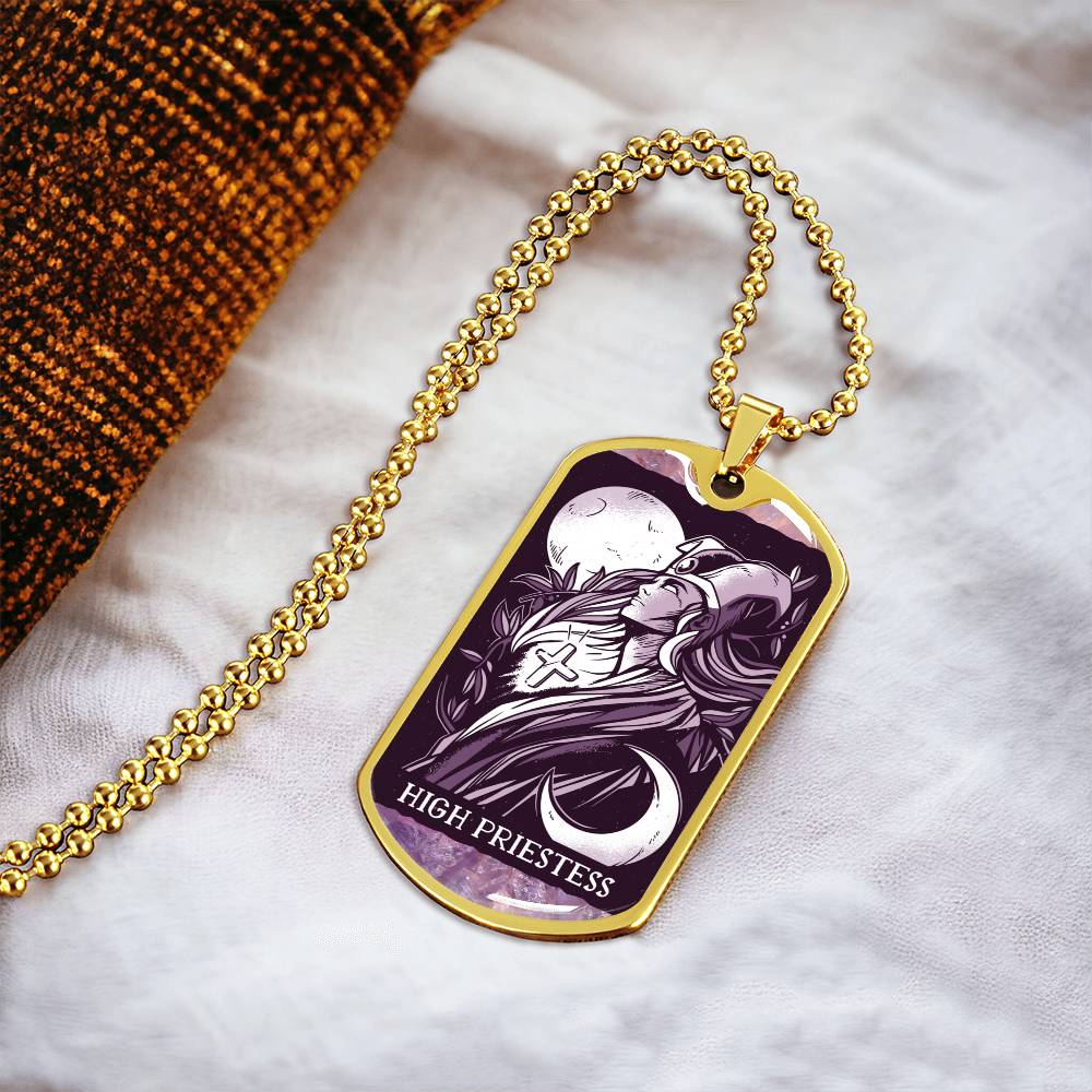 Tarot Card Necklace. Silver Or Gold. For Wiccans, Astrology, Zodiac, Spiritual, Best Friend. Boho. High Priestess Card - Army Tag Necklace, Dog Tag Necklace