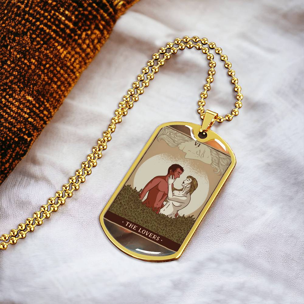 Tarot Card Necklace. Silver Or Gold. For Wiccans, Astrology, Zodiac, Spiritual, Best Friend. Boho. The Lovers Card - Army Tag Necklace, Dog Tag Necklace