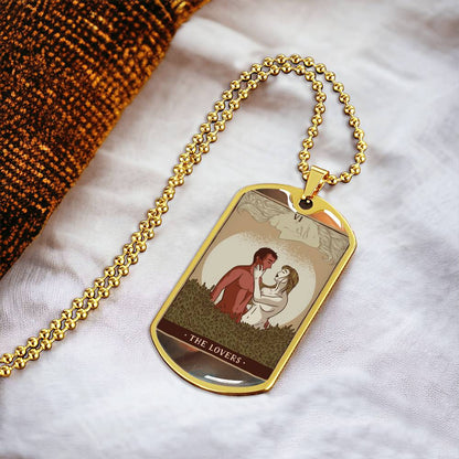Tarot Card Necklace. Silver Or Gold. For Wiccans, Astrology, Zodiac, Spiritual, Best Friend. Boho. The Lovers Card - Army Tag Necklace, Dog Tag Necklace