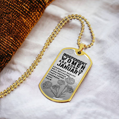 Independent Women Are Born In January Luxury Necklace With Dog Tag Silver - Army Tag Necklace, Dog Tag Necklace