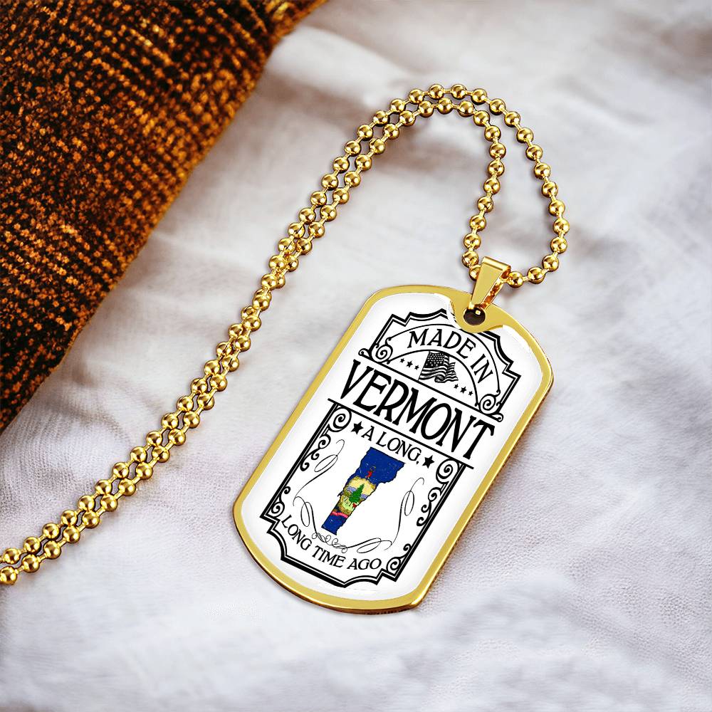 Vermont Necklace • State Necklace • Vermont State Necklace • Home State Necklace • Personalized State Necklace - Army Tag Necklace, Dog Tag Necklace