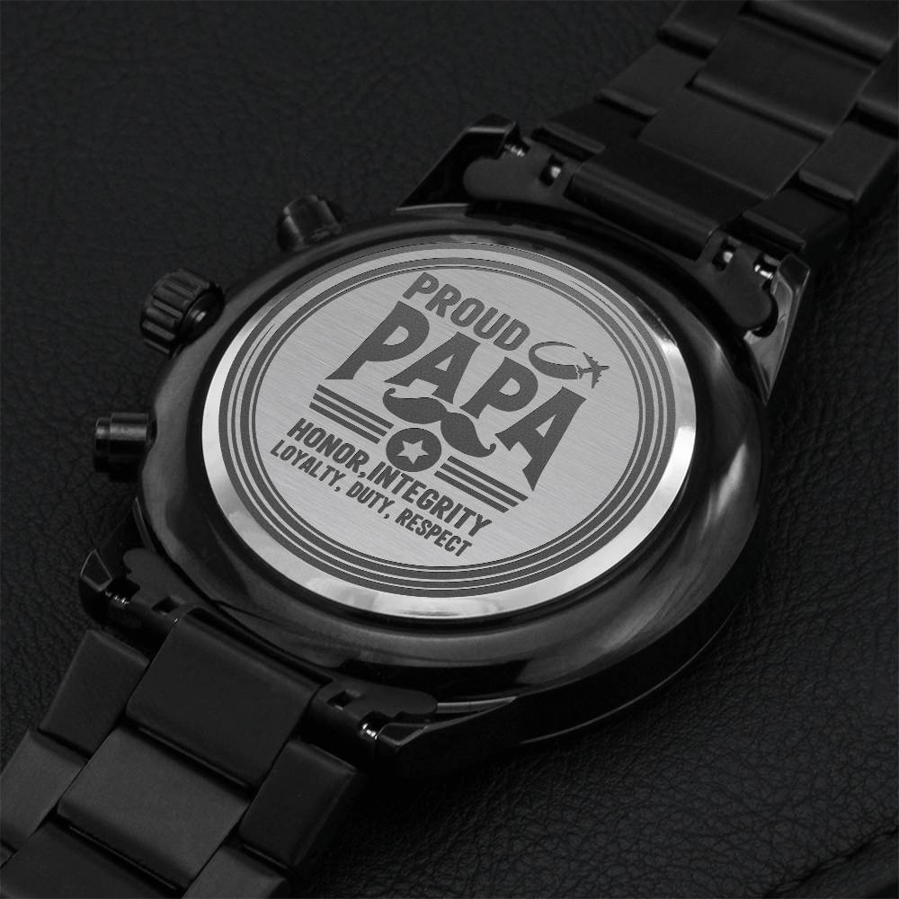 Proud Air Force Papa Fatyher's Day Gift Engraving Chronograph Watch
