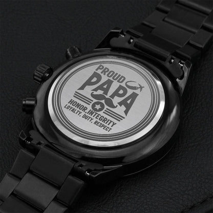 Proud Air Force Papa Fatyher's Day Gift Engraving Chronograph Watch