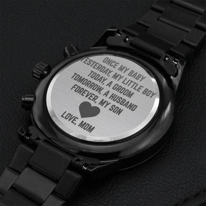To My Son On His Wedding Day From His Mom Engraving Chronograph Watch