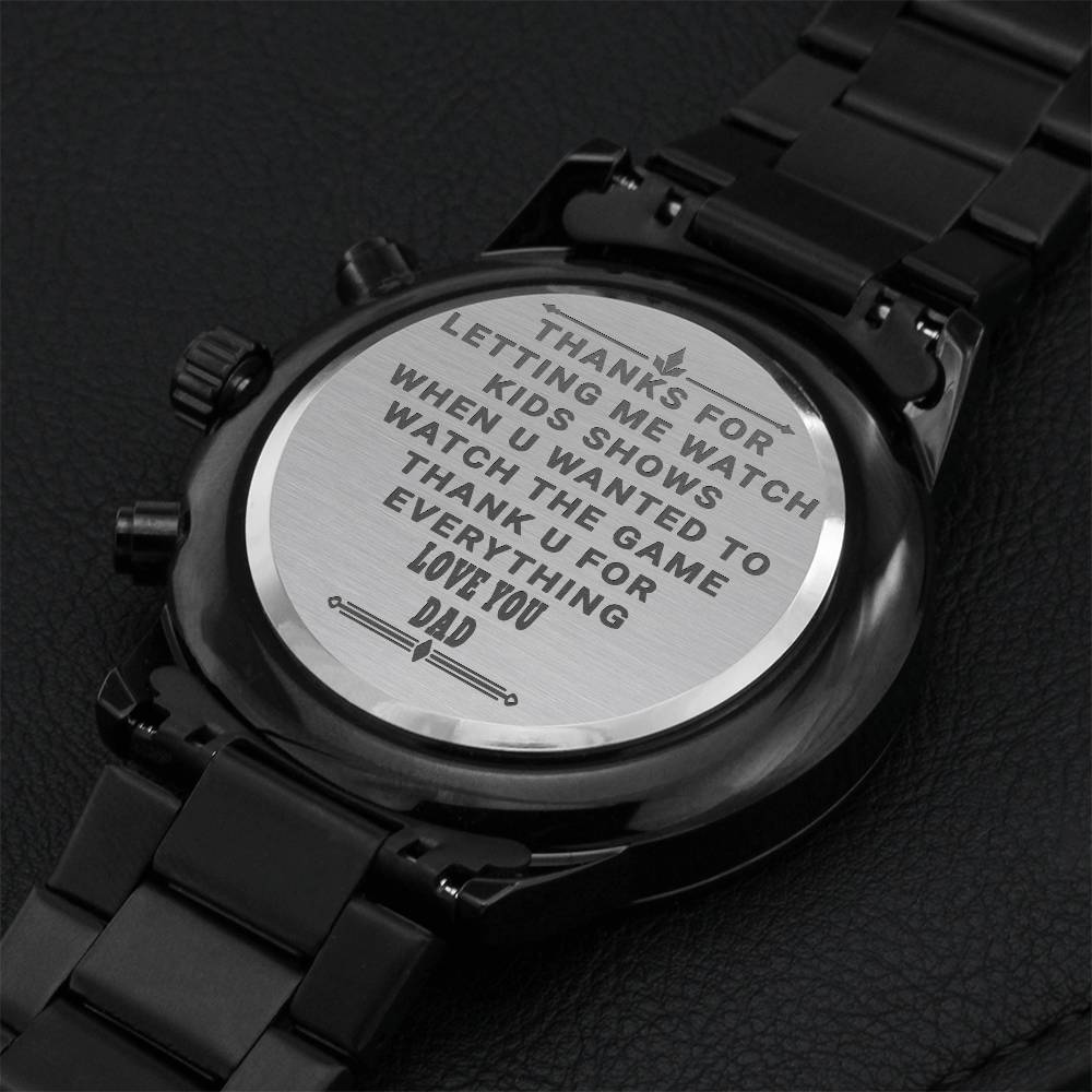 Thank You Dad Black Chronograph Premium Quality Watch - Father's Day Gift Engraving Chronograph Watch