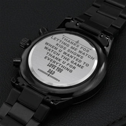 Thank You Dad Black Chronograph Premium Quality Watch - Father's Day Gift Engraving Chronograph Watch
