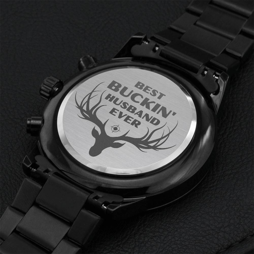 Best Buckin' Husband Ever Engraved Watch Gift Set Engraving Chronograph Watch