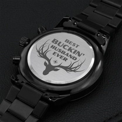 Best Buckin' Husband Ever Engraved Watch Gift Set Engraving Chronograph Watch