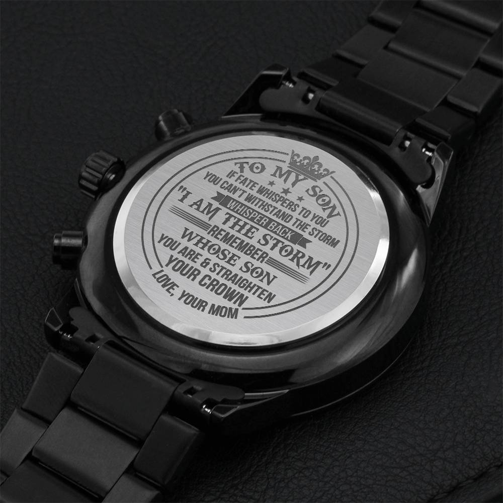 Special Watch For Your Son- Straighten Crown Engraving Chronograph Watch