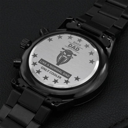 Biker Dad - Fathers Day Gift - Stainless Steel Wrist Watch 3 Engraving Chronograph Watch
