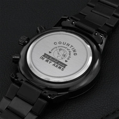 Engraved Design Black Chronograph Watch For My Long Distance Love Engraving Chronograph Watch