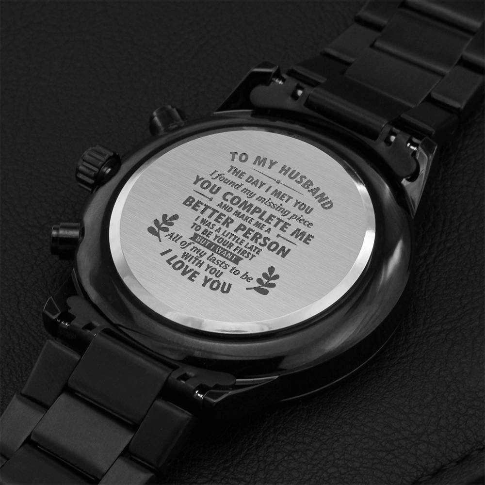 Black Chronograph Watch - Birthday Gift For Husband Anniversary Gifts For Husband Engraving Chronograph Watch