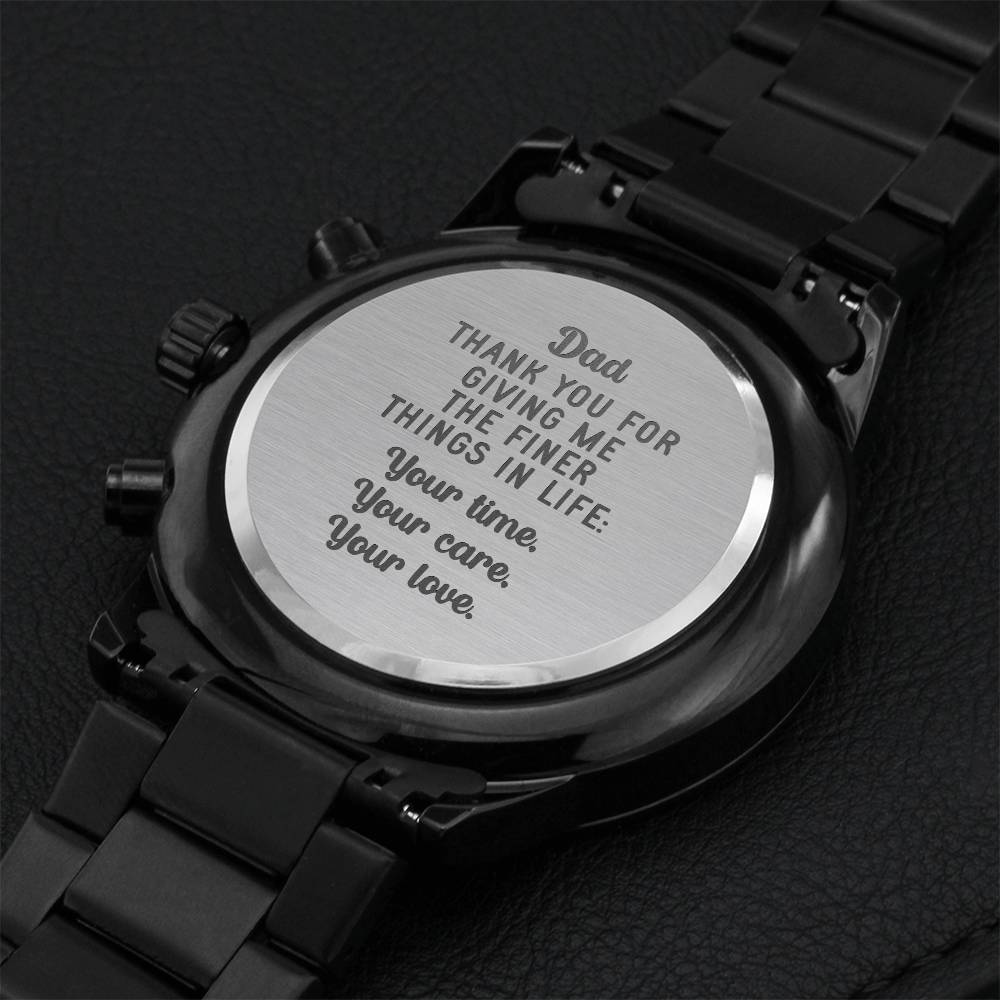 Gift For Dad Fathers Day Gift From Daughter Dad Birthday Gift Black Chronograph Engraved Watch For Men Christmas Gift For Dad From Son 1 Engraving Chronograph Watch