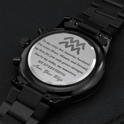 Aquarius Husband Stainless Steel Watch Engraving Chronograph Watch