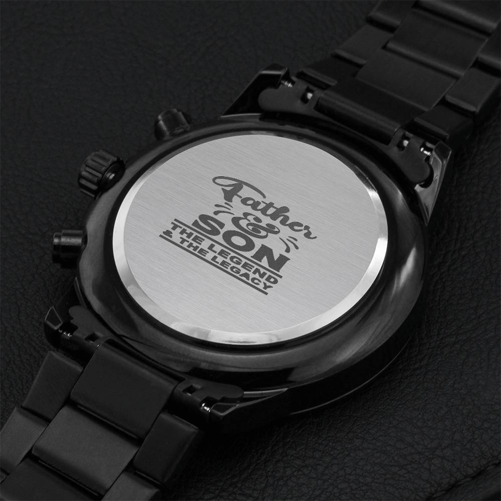 Father & Son Black Chronograph Watch Engraving Chronograph Watch