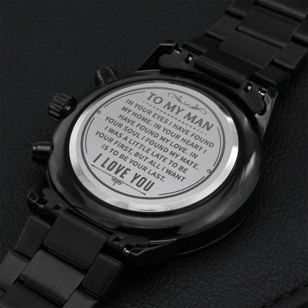 To My Man - Engraved Design Black Chronograph Watch 2 Engraving Chronograph Watch