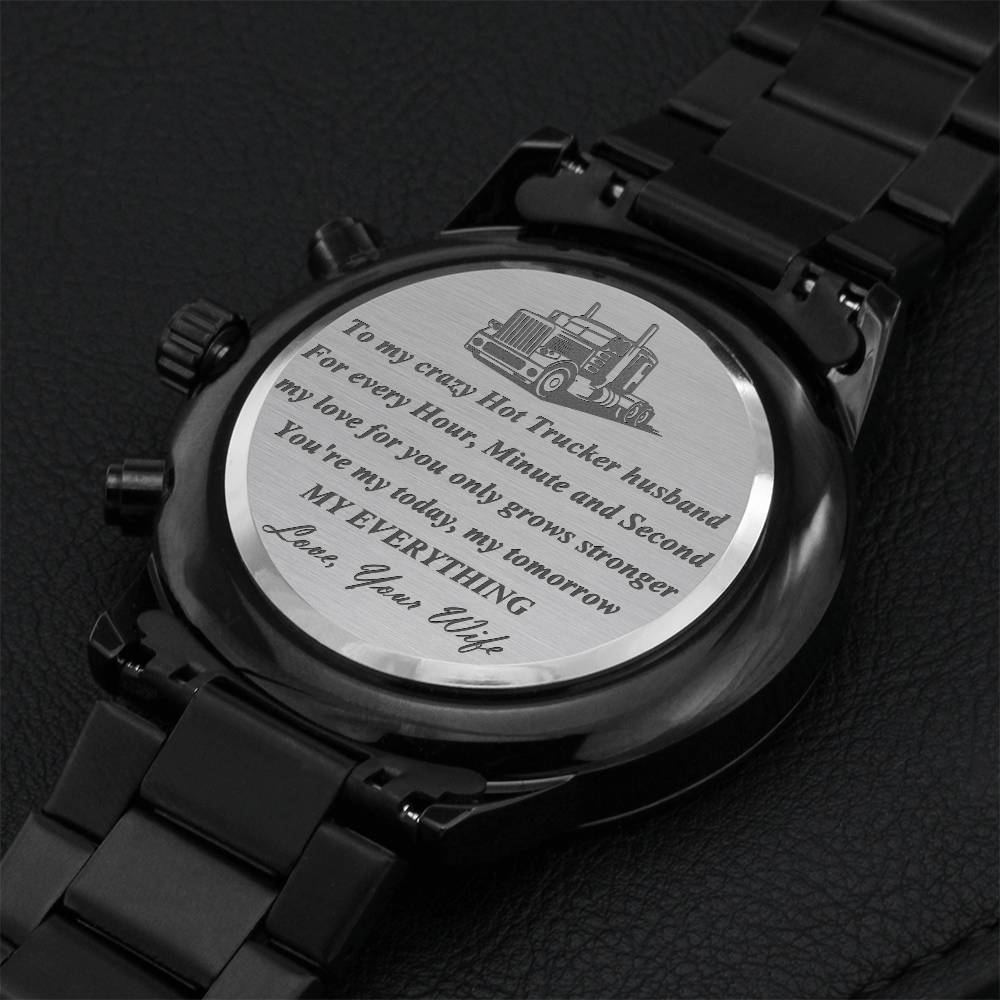 Trucker Husband Stainless Steel Watch Engraving Chronograph Watch