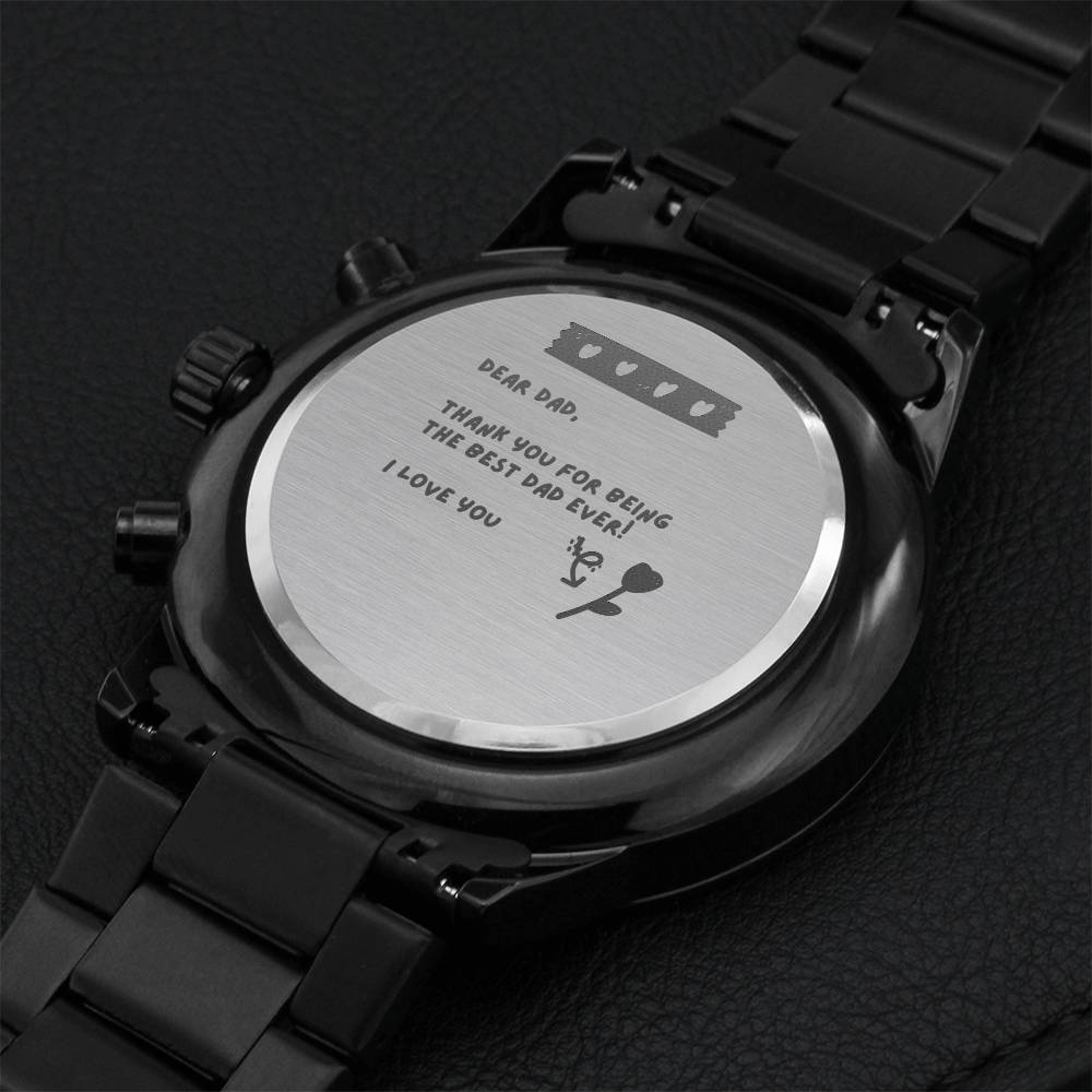 Customize Watch For Dad Dad Gift Gift From Daughter Engraved Steel Watch Black Watch For Men Gift For Dad Father Gift Engraving Chronograph Watch