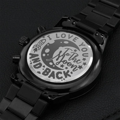 To Husband Boyfriend I Love You To The Moon And Back. Perfect Gift For Couple Engraving Chronograph Watch