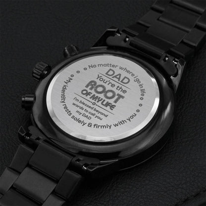 Gift For Dadperfect Gift For Father's Day- Black Chronograph Watch- With Engraved Heart-melting Message Engraving Chronograph Watch