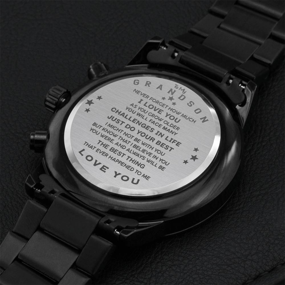 To My Grandson - Love Grandma Black Chronograph Watch Engraving Chronograph Watch