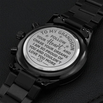 To My Grandson Love And Pride Engraved Watch Engraving Chronograph Watch