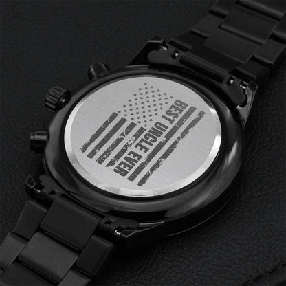 Best Uncle Ever American Flag Engraved Watch Engraving Chronograph Watch