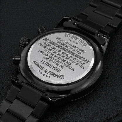 Dad You Are My First Hero-engraved Watch Perfect Gift For Father's Day Anniversary Birthday Engraving Chronograph Watch