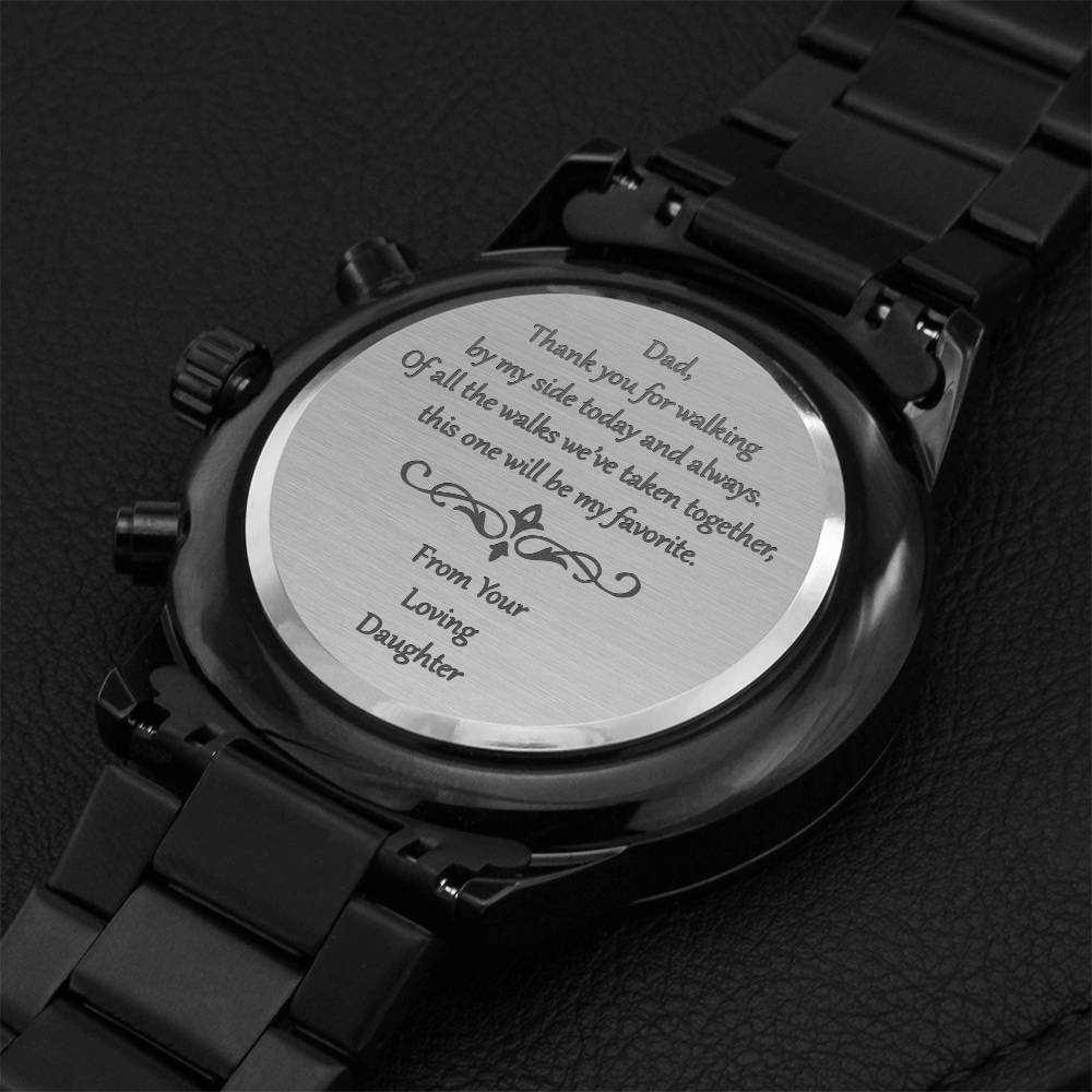 Father Of The Bride Engraved Black Chronograph Watch - Secret Message Watch Engraving Chronograph Watch