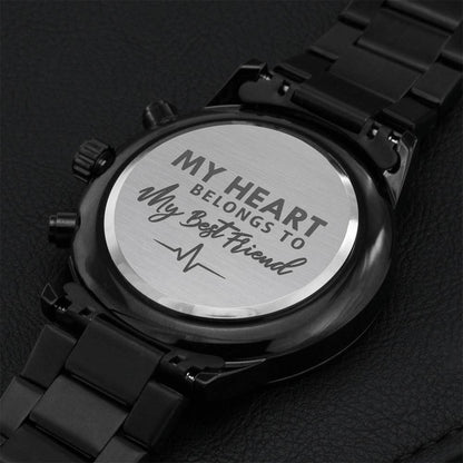 My Heart Belong To My Best Friend Engraving Chronograph Watch