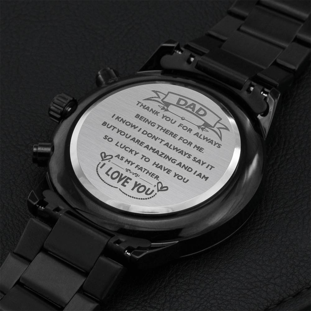 Black Chronograph Watch With Engrave Message For Your Dad... 1 Engraving Chronograph Watch