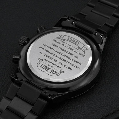 Black Chronograph Watch With Engrave Message For Your Dad... 1 Engraving Chronograph Watch