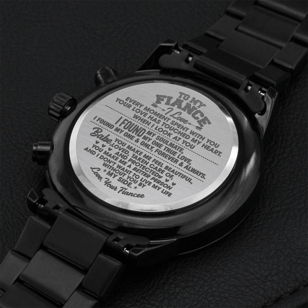 Fa001 - Black Chronograph Watch Engraving Chronograph Watch