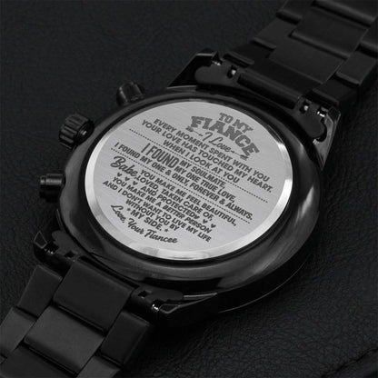 Fa001 - Black Chronograph Watch Engraving Chronograph Watch