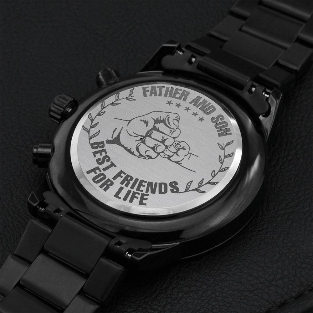 Father And Son - Black Chronograph Watch Engraving Chronograph Watch