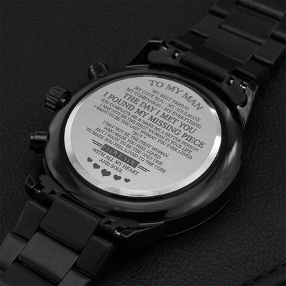 To My Man The Day I Met You Engraved Chronograph Watch For Husband Father's Day Gift From Wife Engraving Chronograph Watch