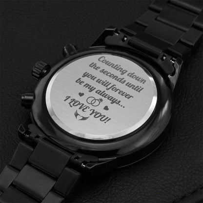 Engraved Black Chronograph Watch Counting Down The Seconds Engraving Chronograph Watch