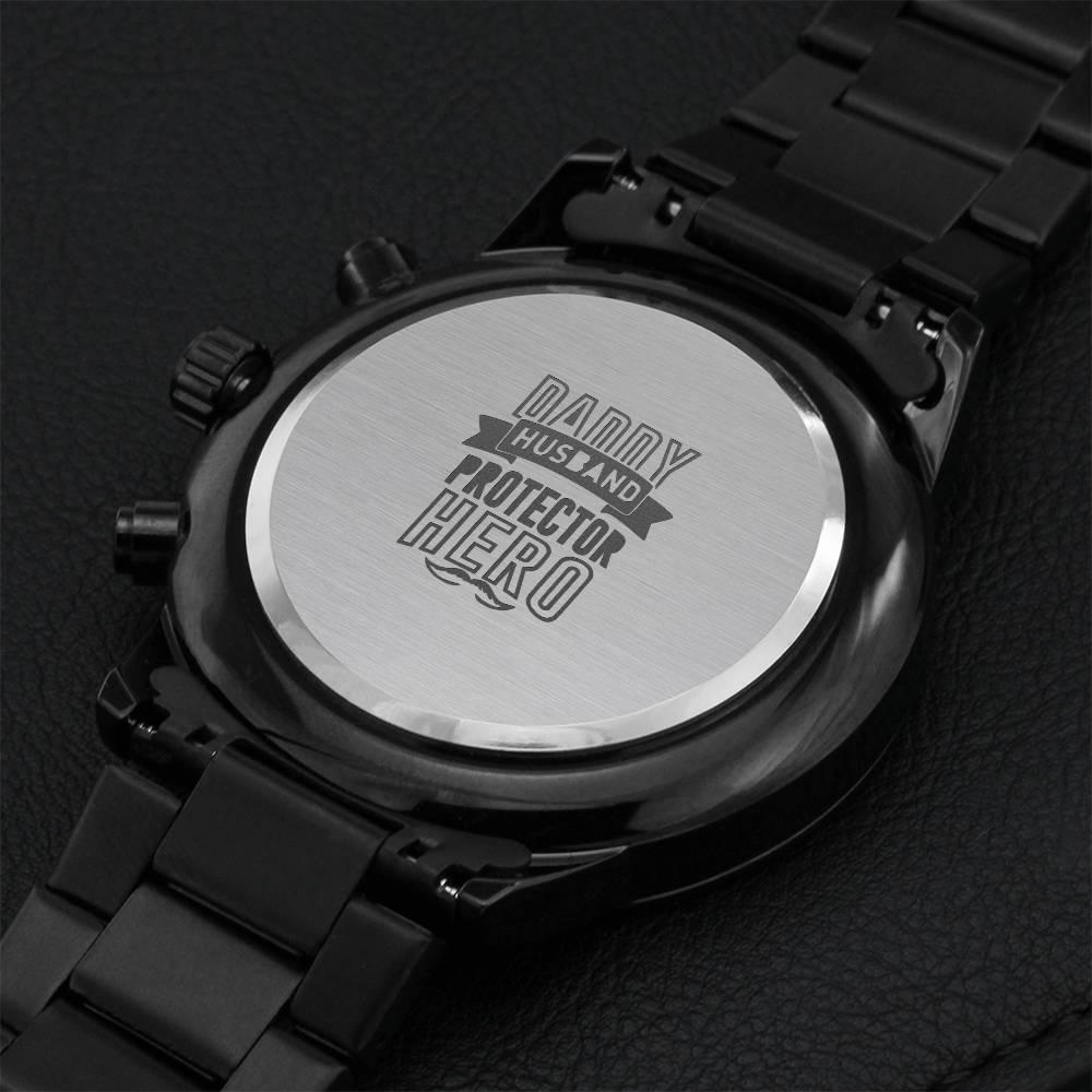 Daddy Husband Black Chronograph Watch Engraving Chronograph Watch