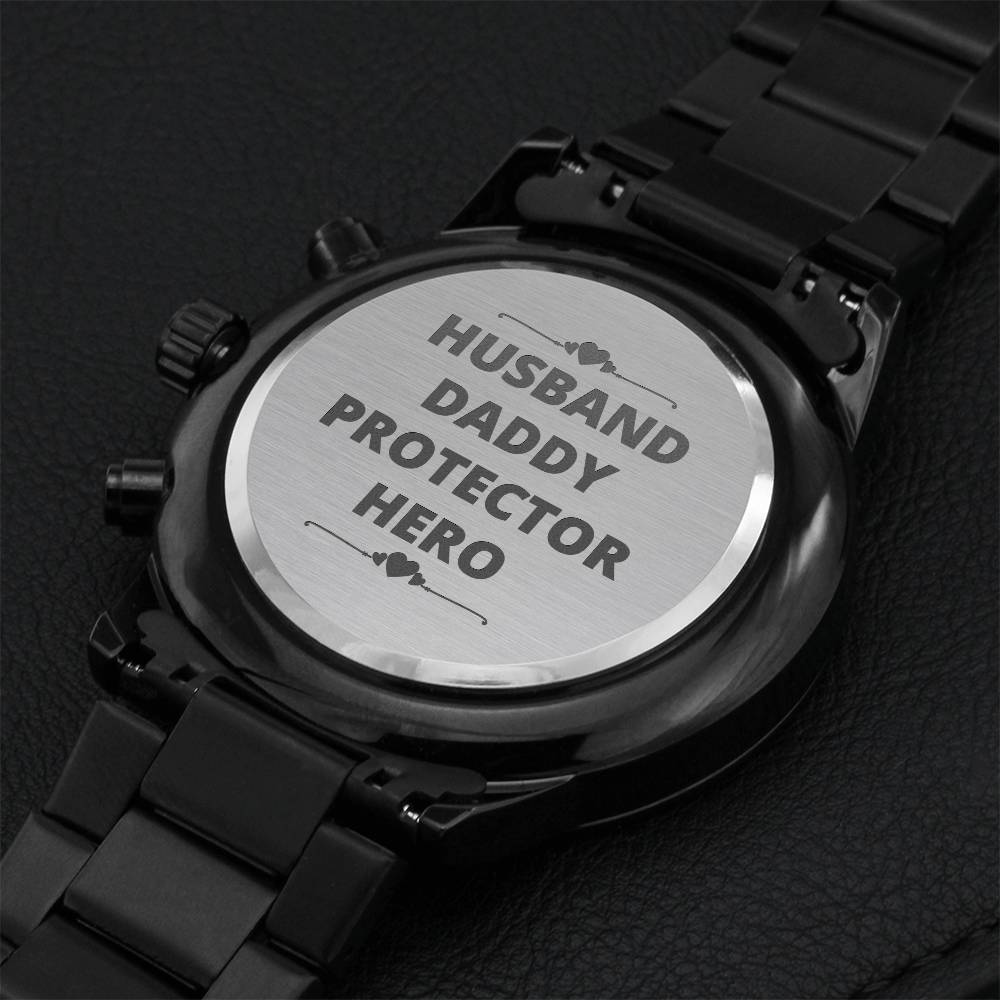 Husband Daddy Protector Hero Engraving Chronograph Watch