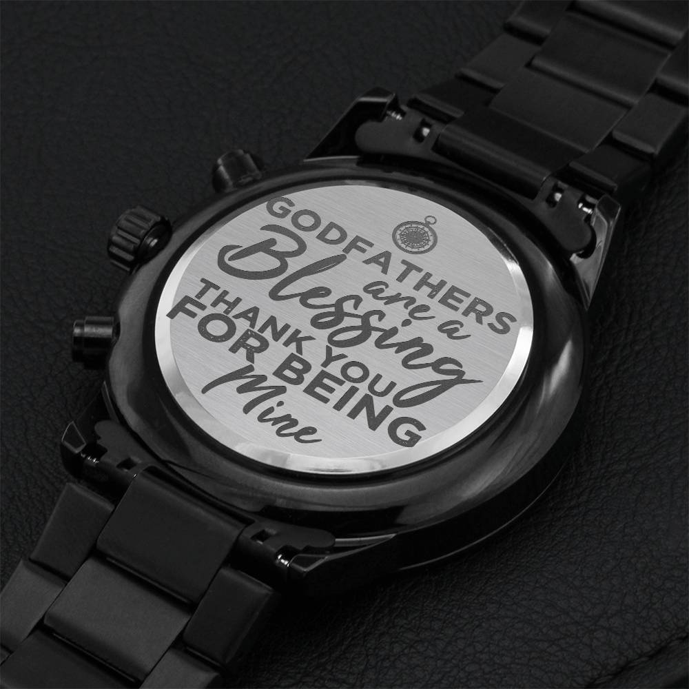 Fathers Day Godfather Gift From Godson Metal Watch Engraved Customize Gift For Papa Gift For Stepdad My Godfather Engraving Chronograph Watch